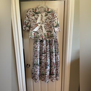 New Mrs. Francoise Floral Toile Multicolor Ball Skirt & Bow Top